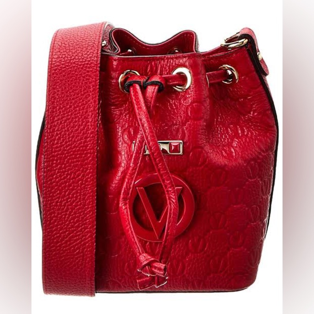Valentino By Mario Valentino Jules Dollaro Monogram Red Leather Bucket Bag $1300